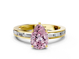 Yellow gold Fancy Pink Pear  Solitaire Diamond Ring with Channel-Set Baguette Band and Four-Prong Setting_85
