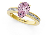 Yellow gold Fancy Pink Pear  Solitaire Diamond Ring with Channel-Set Baguette Band and Four-Prong Setting_86