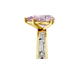 Yellow gold Fancy Pink Pear  Solitaire Diamond Ring with Channel-Set Baguette Band and Four-Prong Setting_90
