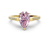 Yellow gold Fancy Pink Pear  Solitaire Diamond Ring with Channel Set Band and Bezel Prong Setting_56