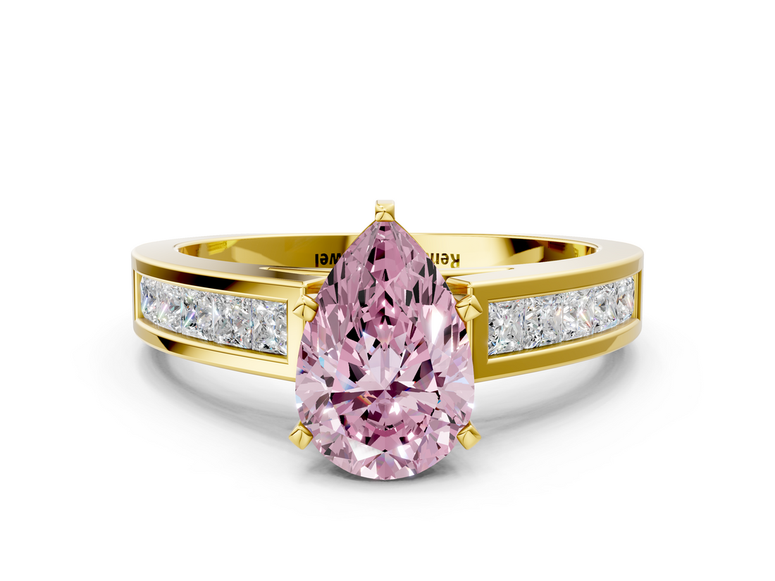 Yellow gold Fancy Pink Pear  Solitaire Diamond Ring with Channel-Set Band and Four-Prong Setting_3