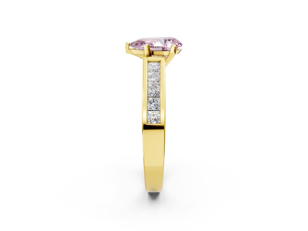 Yellow gold Fancy Pink Pear  Solitaire Diamond Ring with Channel-Set Band and Four-Prong Setting