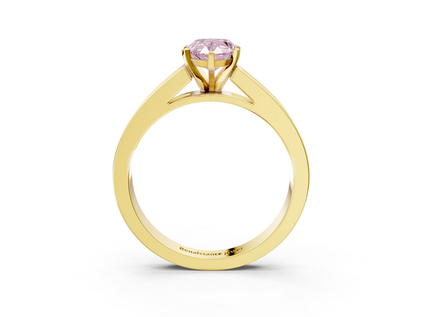 Yellow gold Fancy Pink Pear  Solitaire Diamond Ring with Channel-Set Band and Four-Prong Setting