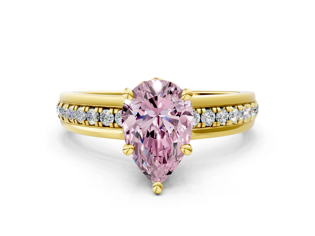 Yellow gold Fancy Pink Pear  Solitaire Diamond Ring with Channel Set Band and Six-Prong Setting_47