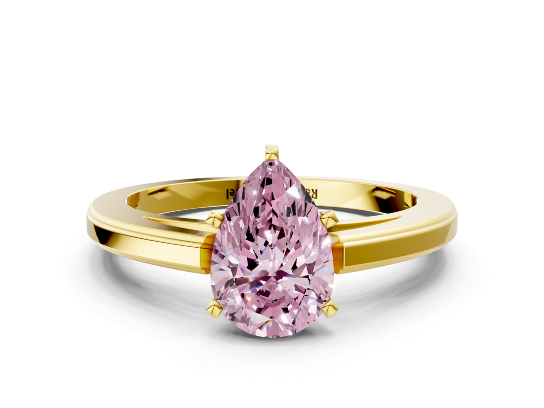 Yellow gold Fancy Pink Pear  Solitaire Diamond Ring with Four-Prong Setting and Classic Band_3