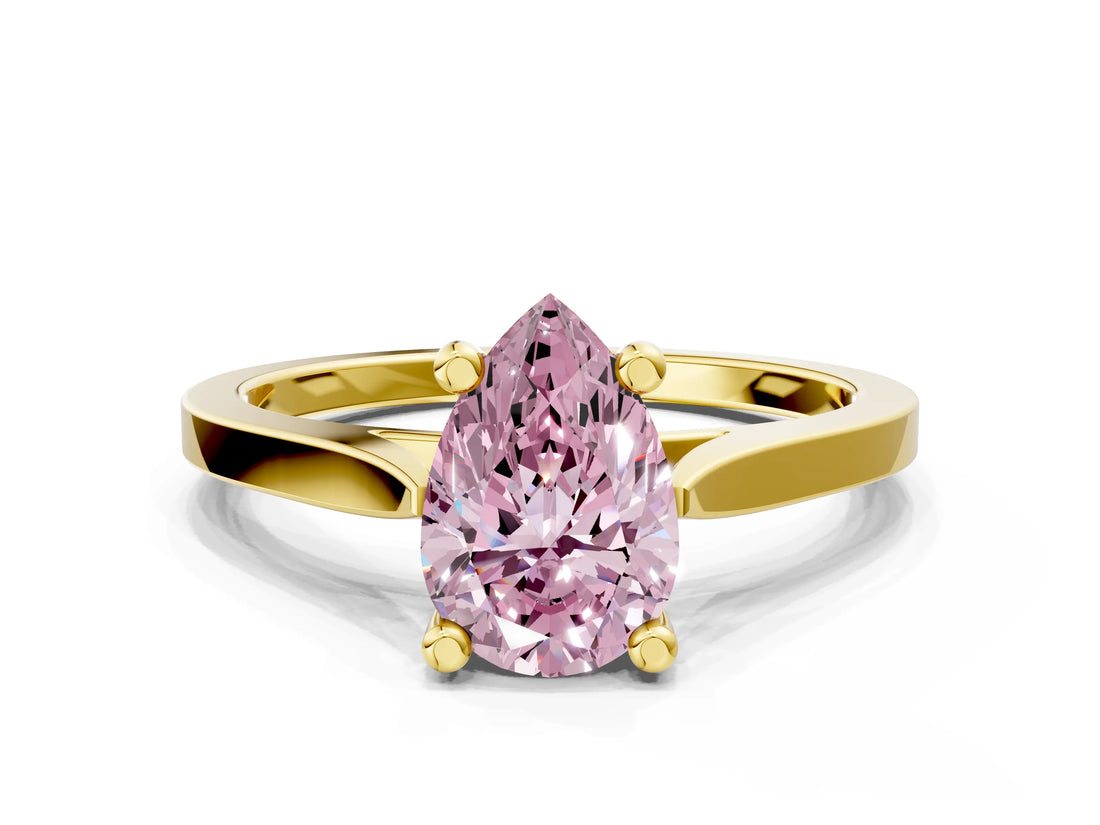 Yellow gold Fancy Pink Pear  Solitaire Diamond Ring with Four-Prong Setting and Tapered Band 1