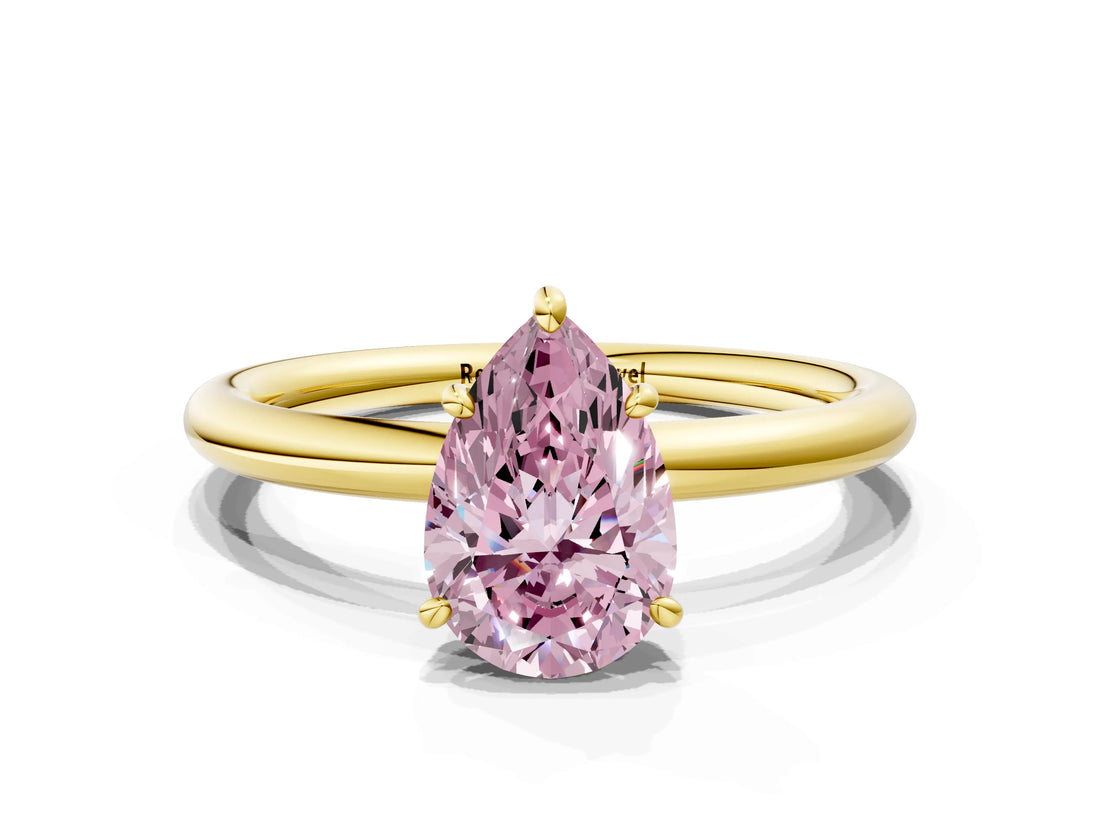 Yellow gold Fancy Pink Pear  Solitaire Diamond Ring with Four-Prong Setting on a Plain Band_20