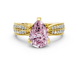 Yellow gold Fancy Pink Pear  Solitaire Diamond Ring with Milgrain Pavé Band and Four-Prong Setting_32