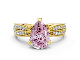 Yellow gold Fancy Pink Pear  Solitaire Diamond Ring with Milgrain Pavé Band and Four-Prong Setting_49