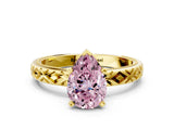 Yellow gold Fancy Pink Pear  Solitaire Diamond Ring with Milgrain and Black Enamel X Pattern Band_172