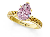 Yellow gold Fancy Pink Pear  Solitaire Diamond Ring with Milgrain and Black Enamel X Pattern Band_173