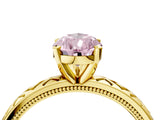 Yellow gold Fancy Pink Pear  Solitaire Diamond Ring with Milgrain and Black Enamel X Pattern Band_176