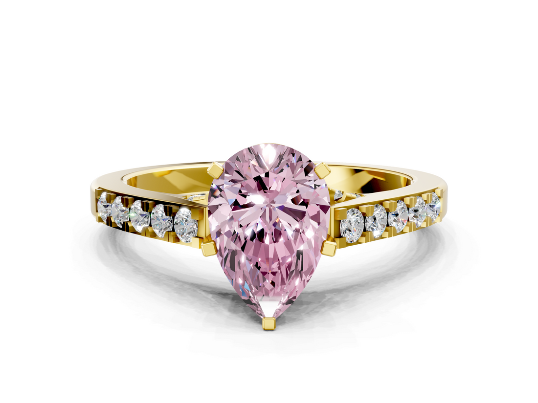 Yellow gold Fancy Pink Pear  Solitaire Diamond Ring with Pavé Band and Four-Prong Setting_67