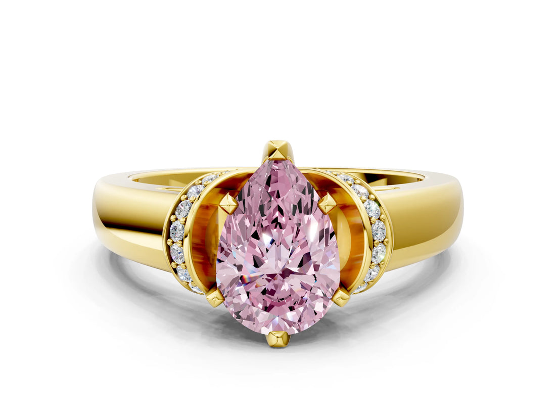 Yellow gold Fancy Pink Pear  Solitaire Diamond Ring with Pave Band and Six-Prong Setting_32