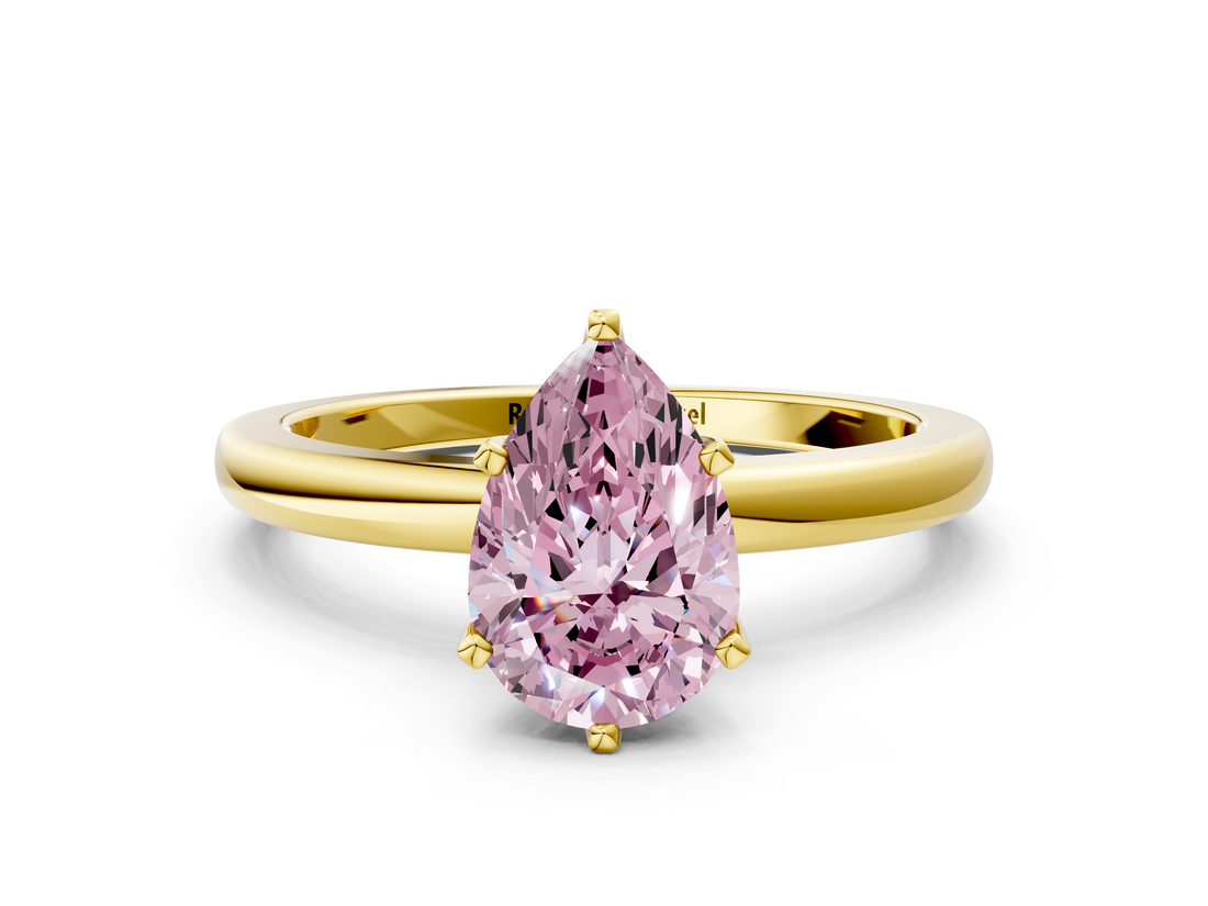 Yellow gold Fancy Pink Pear  Solitaire Diamond Ring with Six-Prong Setting on a Classic Band_3