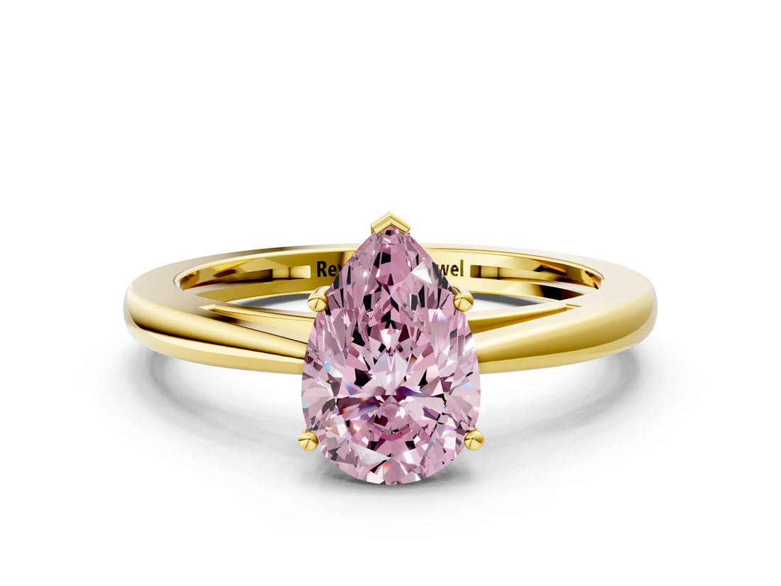 Yellow gold Fancy Pink Pear  Solitaire Diamond Ring with Split Shank and Four-Prong Setting_12