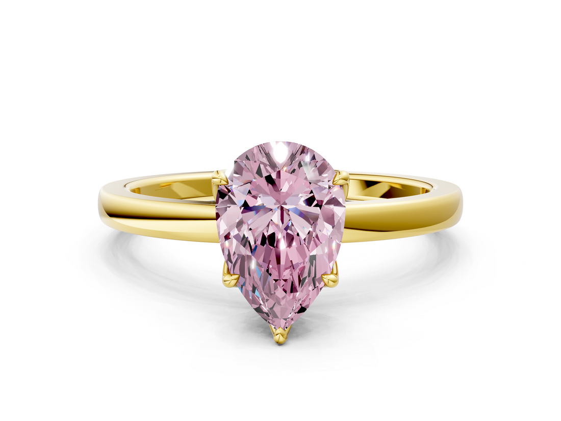 Yellow gold Fancy Pink Pear  Solitaire Diamond Ring with Thin Band and Four-Prong Setting_3