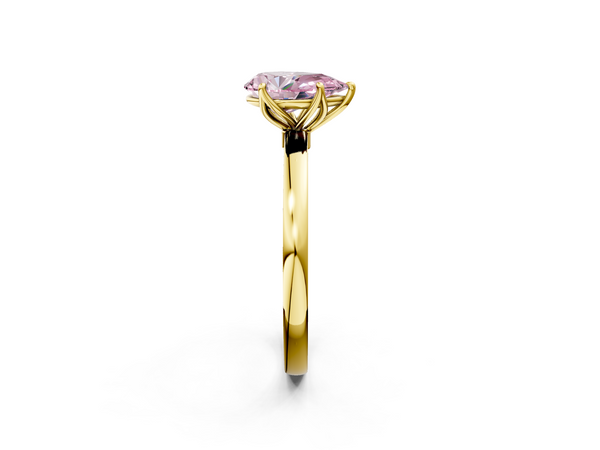 Yellow gold Fancy Pink Pear  Solitaire Diamond Ring with Thin Band and Four-Prong Setting
