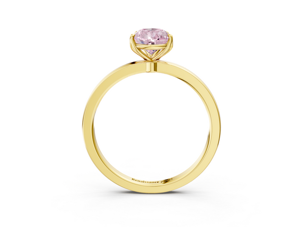 Yellow gold Fancy Pink Pear  Solitaire Diamond Ring with Thin Band and Four-Prong Setting