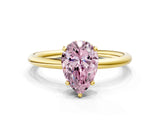 Yellow gold Fancy Pink Pear  Solitaire Diamond Ring with a Classic Band and Four-Prong Setting