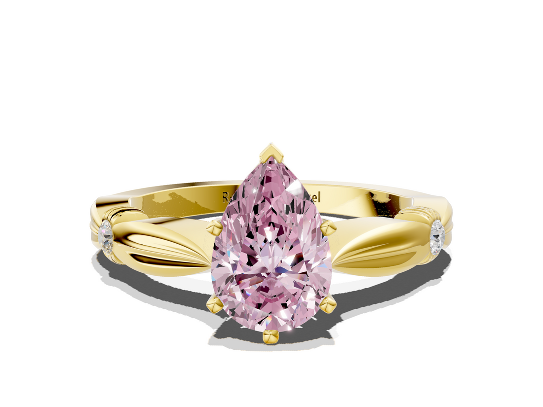 Yellow gold Fancy Pink Pear  Solitaire Diamond Twisted Band with Four-Prong Setting_44