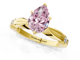 Yellow gold Fancy Pink Pear  Solitaire Diamond Twisted Band with Four-Prong Setting_45