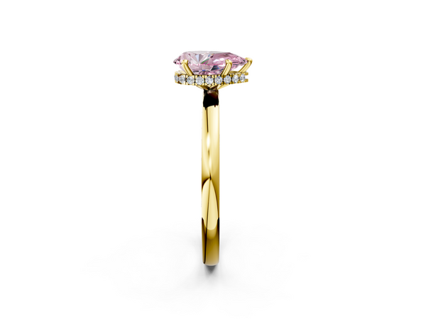 Yellow gold Fancy Pink Pear  Solitaire Engagement Ring with Cathedral Band and Four-Prong Setting