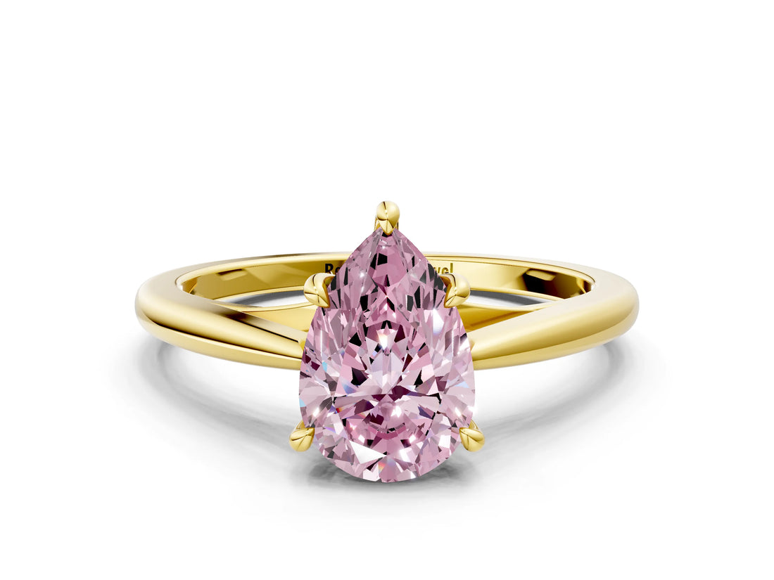 Yellow gold Fancy Pink Pear  Solitaire Engagement Ring with Four-Prong Setting and Classic Band