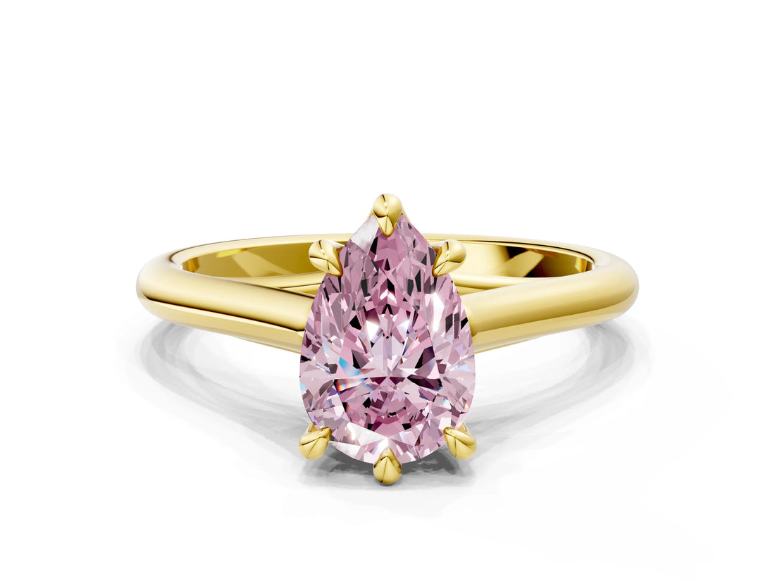Yellow gold Fancy Pink Pear  Solitaire Engagement Ring with Six-Prong Setting and Classic Band 1