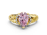 Yellow gold Fancy Pink Pear  Solitaire Filigree Engagement Ring with Halo and Prong Setting_68