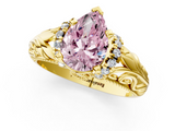 Yellow gold Fancy Pink Pear  Solitaire Filigree Engagement Ring with Halo and Prong Setting_69