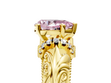 Yellow gold Fancy Pink Pear  Solitaire Filigree Engagement Ring with Halo and Prong Setting_73