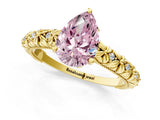 Yellow gold Fancy Pink Pear  Solitaire Floral Milgrain Engagement Ring_51