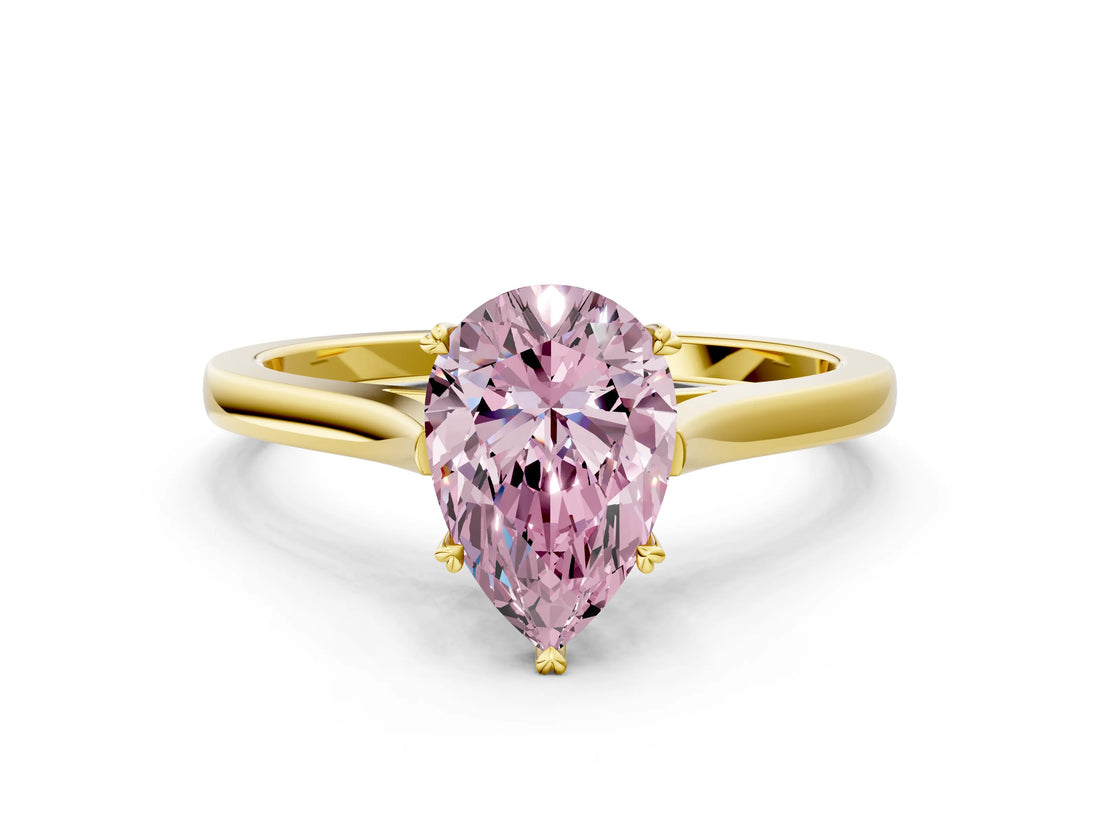 Yellow gold Fancy Pink Pear  Solitaire Heart Prong Engagement Ring with Tapered Band_55