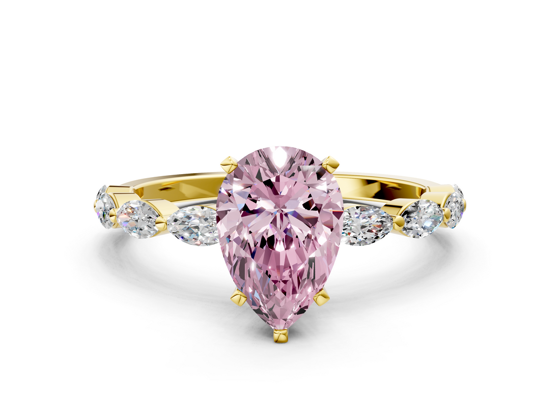 Yellow gold Fancy Pink Pear  Solitaire Marquise Side Stone Prong Setting Ring_44