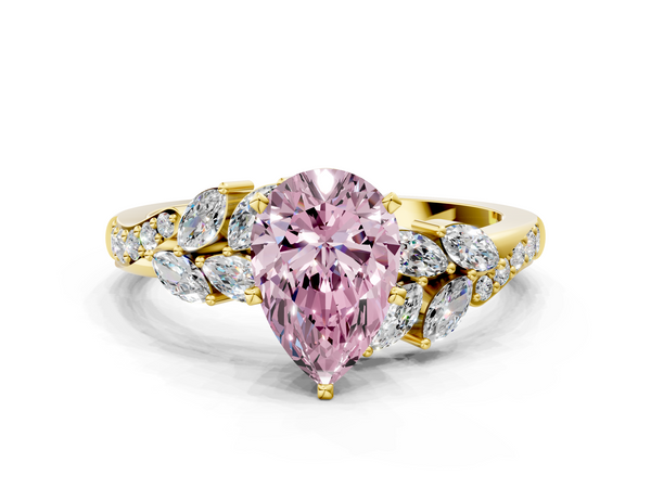Yellow gold Fancy Pink Pear  Solitaire Marquise Twist Band with Six-Prong Setting