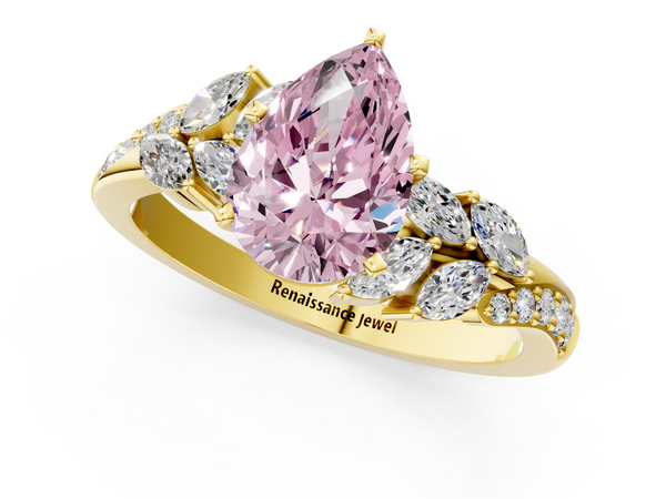Yellow gold Fancy Pink Pear  Solitaire Marquise Twist Band with Six-Prong Setting