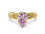 Yellow gold Fancy Pink Pear  Solitaire Milgrain Diamond Engagement Ring with Bezel and Marquise Band_112