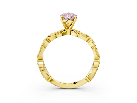 Yellow gold Fancy Pink Pear  Solitaire Milgrain Diamond Engagement Ring with Bezel and Marquise Band_115