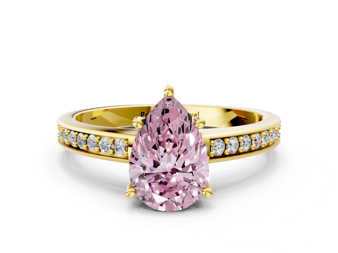 Yellow gold Fancy Pink Pear  Solitaire Pavé Band Prong Setting Ring_20