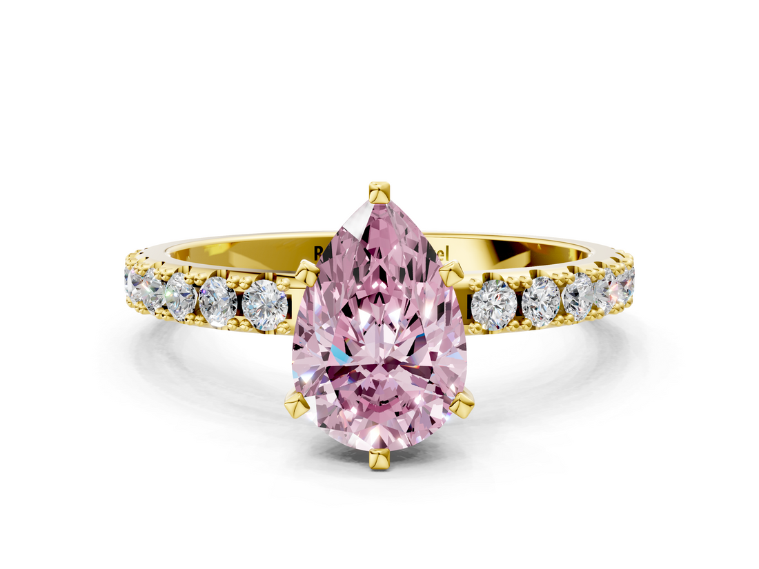 Yellow gold Fancy Pink Pear  Solitaire Pavé Band with Four-Prong Setting_162