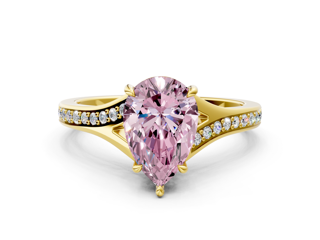 Yellow gold Fancy Pink Pear  Solitaire Pavé Band with Four-Prong Setting_66