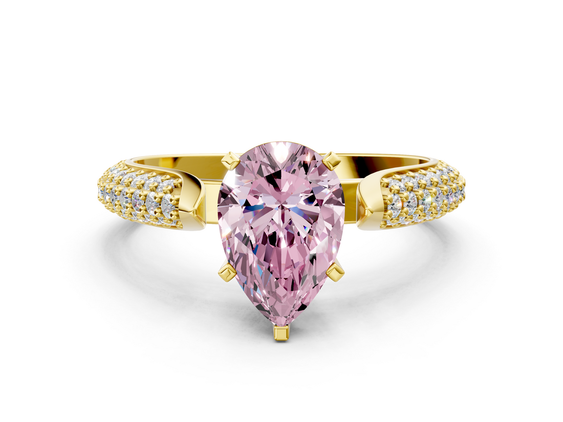Yellow gold Fancy Pink Pear  Solitaire Pavé Diamond Engagement Ring with Four-Prong Setting_113