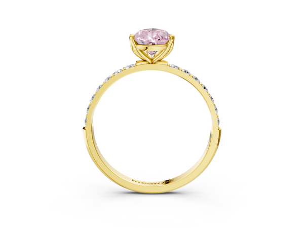 Yellow gold Fancy Pink Pear Cut Diamond Solitaire Engagement Ring with Round  Pavé Band and Prong Setting