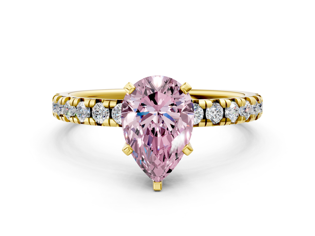 Yellow gold Fancy Pink Pear  Solitaire Pave Diamond Engagement Ring with Four-Prong Setting_186