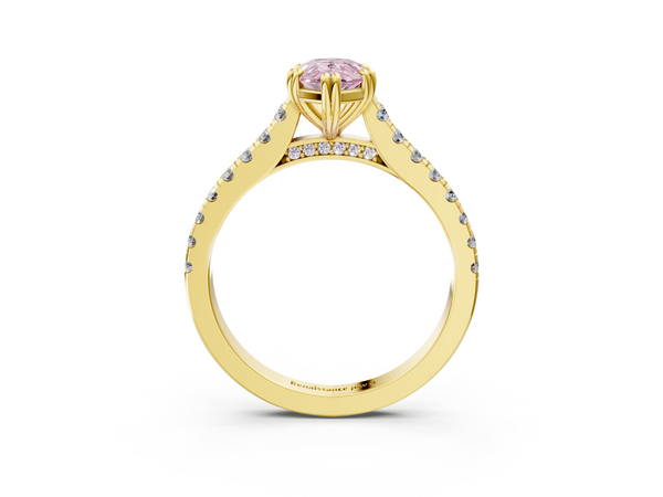 Yellow gold Fancy Pink Pear  Solitaire Pave Diamond Engagement Ring with Prong Setting