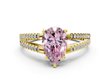 Yellow gold Fancy Pink Pear  Solitaire Split Shank Pavé Diamond Engagement Ring_388