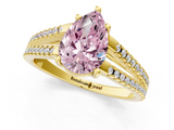 Yellow gold Fancy Pink Pear  Solitaire Split Shank Pavé Diamond Engagement Ring_389