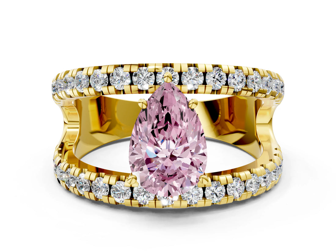 Yellow gold Fancy Pink Pear  Solitaire Split Shank Pave Diamond Ring_49