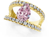 Yellow gold Fancy Pink Pear  Solitaire Split Shank Pave Diamond Ring_50
